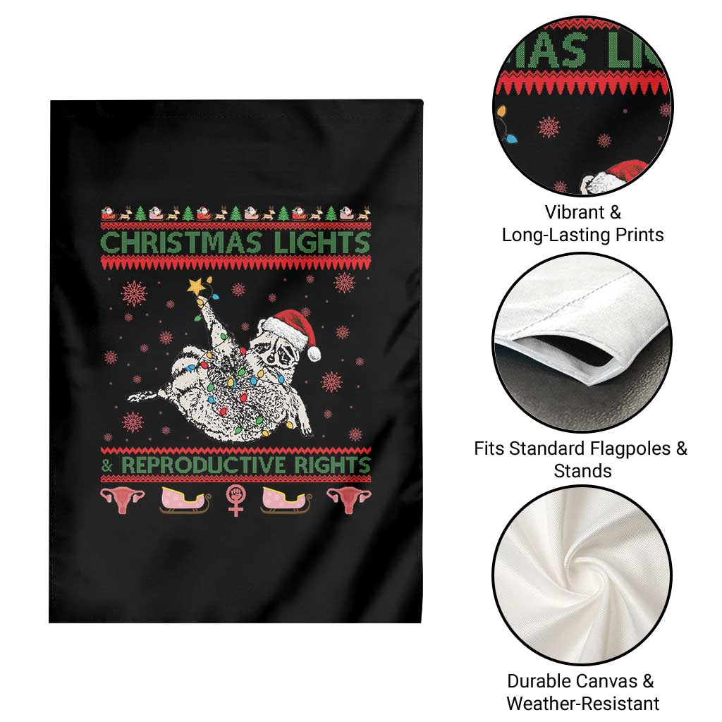 Christmas Lights And Reproductive Rights Ugly Christmas Garden Flag Feminist Raccoon Gift - Wonder Print Shop