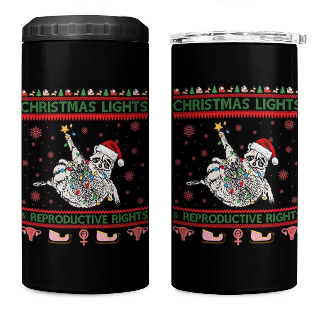 Christmas Lights And Reproductive Rights Ugly Christmas 4 in 1 Can Cooler Tumbler Feminist Raccoon Gift - Wonder Print Shop