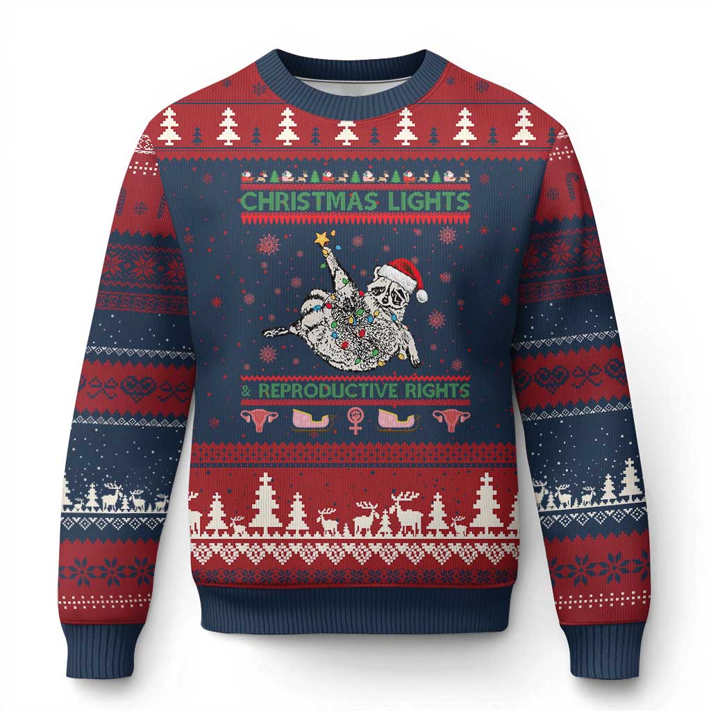 Christmas Lights And Reproductive Rights Ugly Christmas Ugly Christmas Sweater Feminist Raccoon Gift - Wonder Print Shop