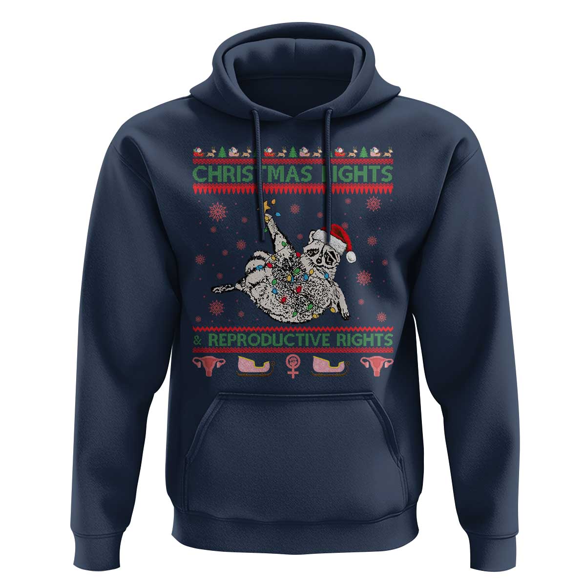Christmas Lights And Reproductive Rights Ugly Christmas Hoodie Feminist Raccoon Gift - Wonder Print Shop