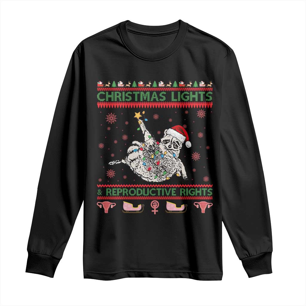 Christmas Lights And Reproductive Rights Ugly Christmas Long Sleeve Shirt Feminist Raccoon Gift - Wonder Print Shop
