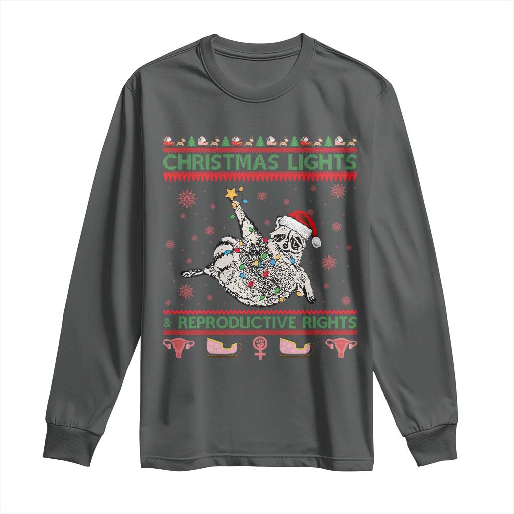 Christmas Lights And Reproductive Rights Ugly Christmas Long Sleeve Shirt Feminist Raccoon Gift - Wonder Print Shop