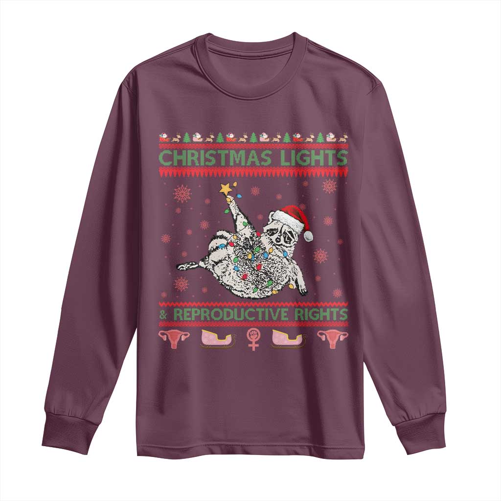 Christmas Lights And Reproductive Rights Ugly Christmas Long Sleeve Shirt Feminist Raccoon Gift - Wonder Print Shop