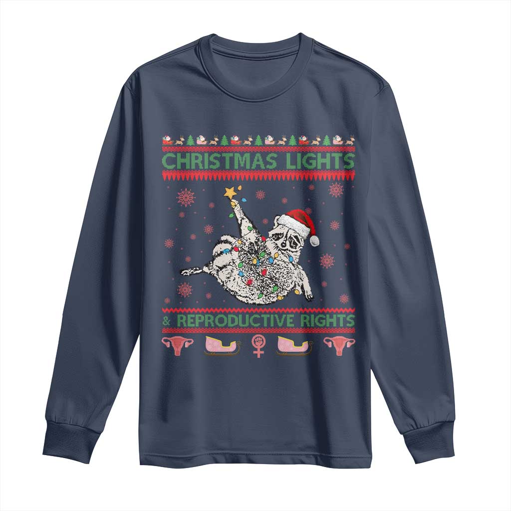 Christmas Lights And Reproductive Rights Ugly Christmas Long Sleeve Shirt Feminist Raccoon Gift - Wonder Print Shop