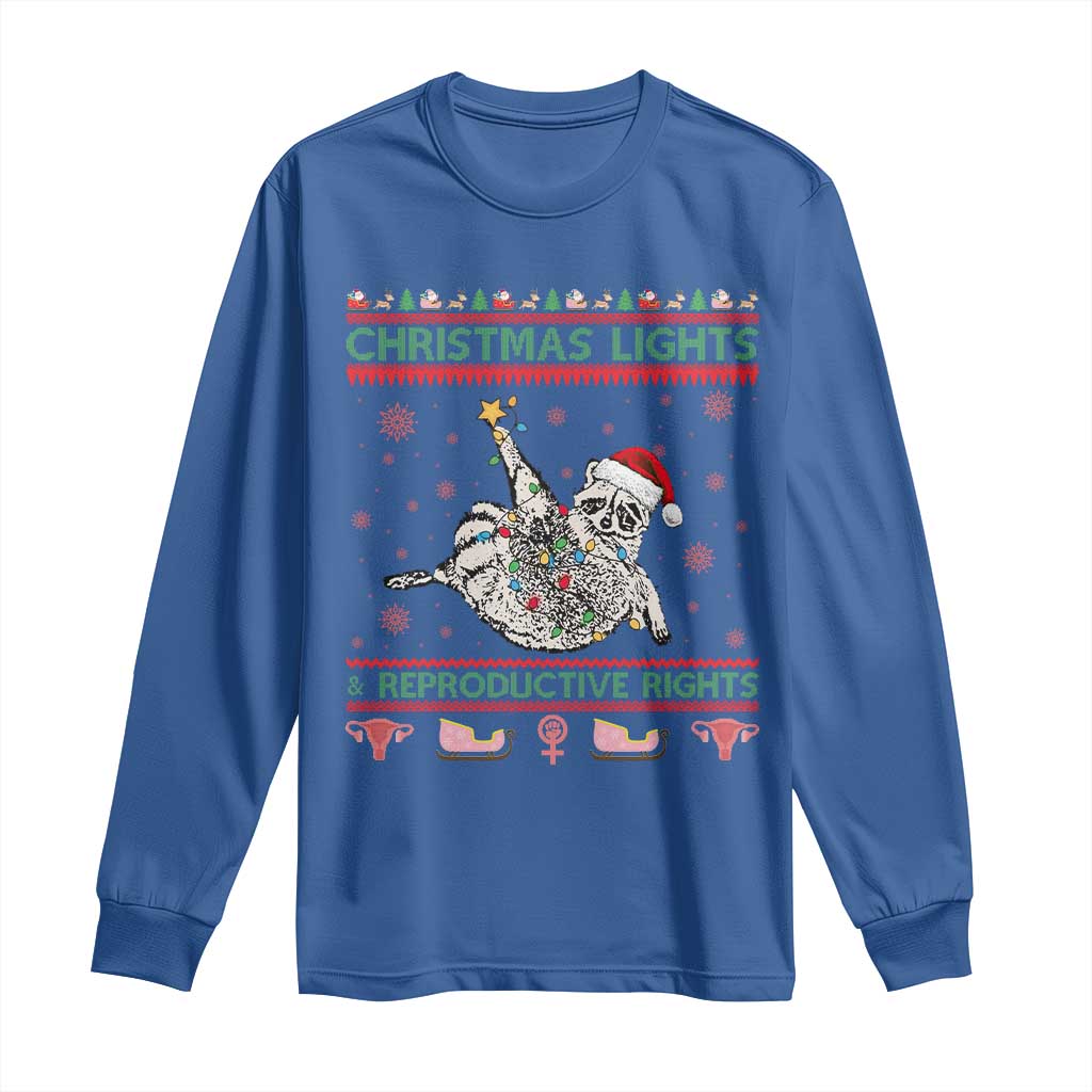 Christmas Lights And Reproductive Rights Ugly Christmas Long Sleeve Shirt Feminist Raccoon Gift - Wonder Print Shop