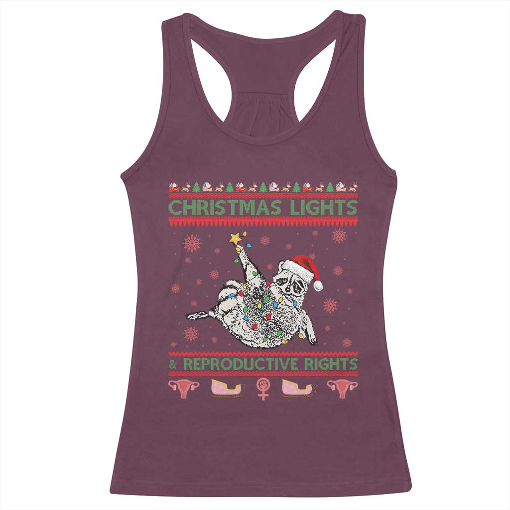 Christmas Lights And Reproductive Rights Ugly Christmas Racerback Tank Top Feminist Raccoon Gift - Wonder Print Shop