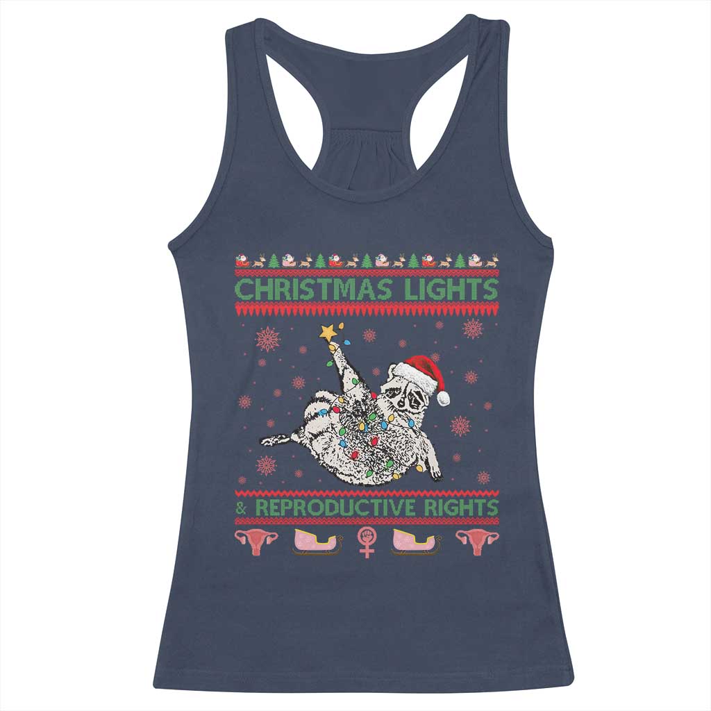 Christmas Lights And Reproductive Rights Ugly Christmas Racerback Tank Top Feminist Raccoon Gift - Wonder Print Shop