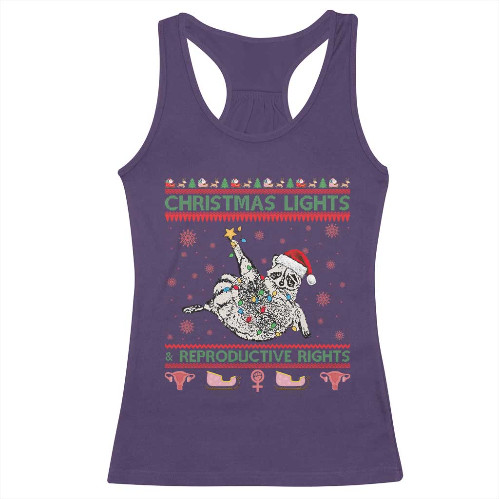 Christmas Lights And Reproductive Rights Ugly Christmas Racerback Tank Top Feminist Raccoon Gift - Wonder Print Shop
