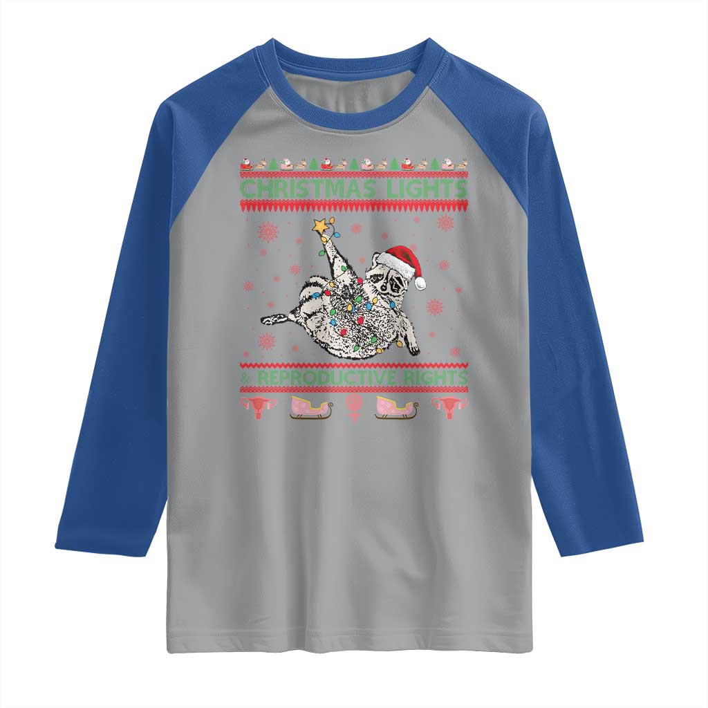 Christmas Lights And Reproductive Rights Ugly Christmas Raglan Shirt Feminist Raccoon Gift - Wonder Print Shop