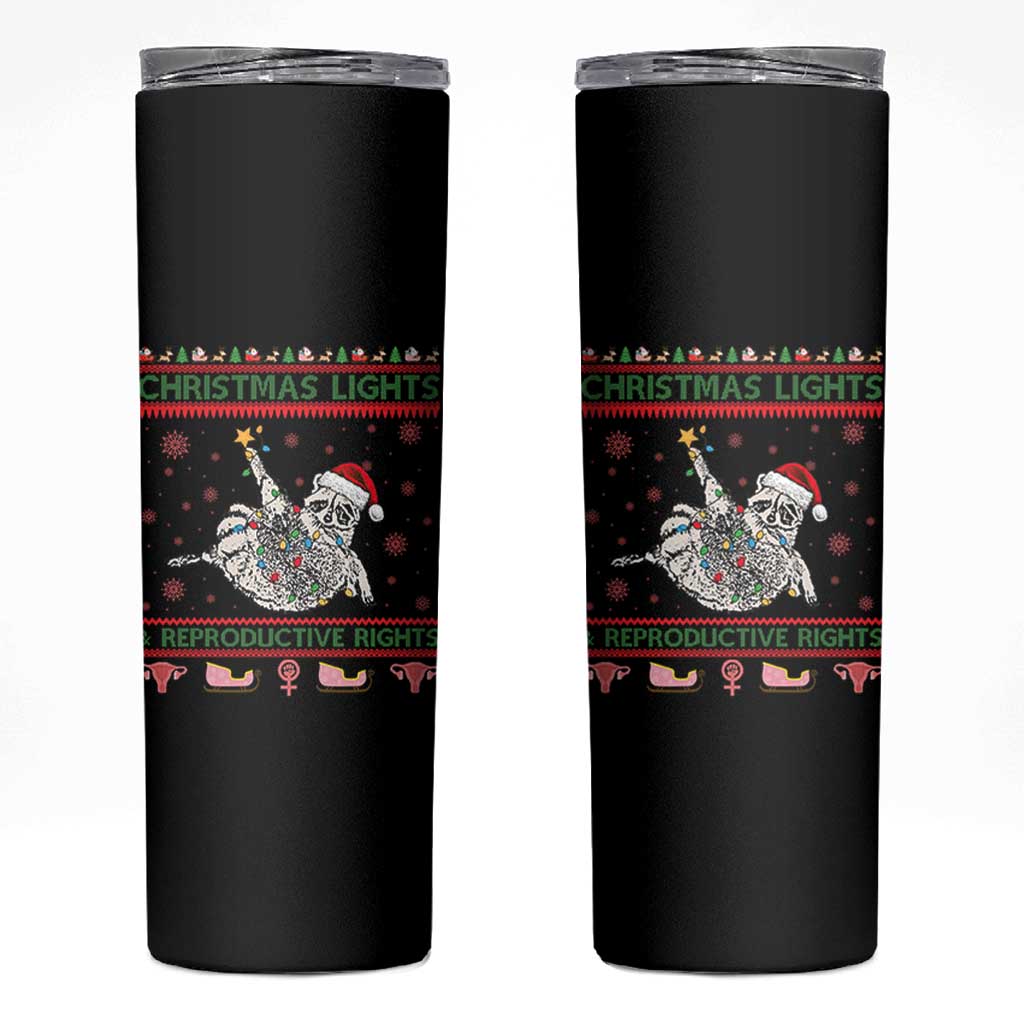 Christmas Lights And Reproductive Rights Ugly Christmas Skinny Tumbler Feminist Raccoon Gift - Wonder Print Shop