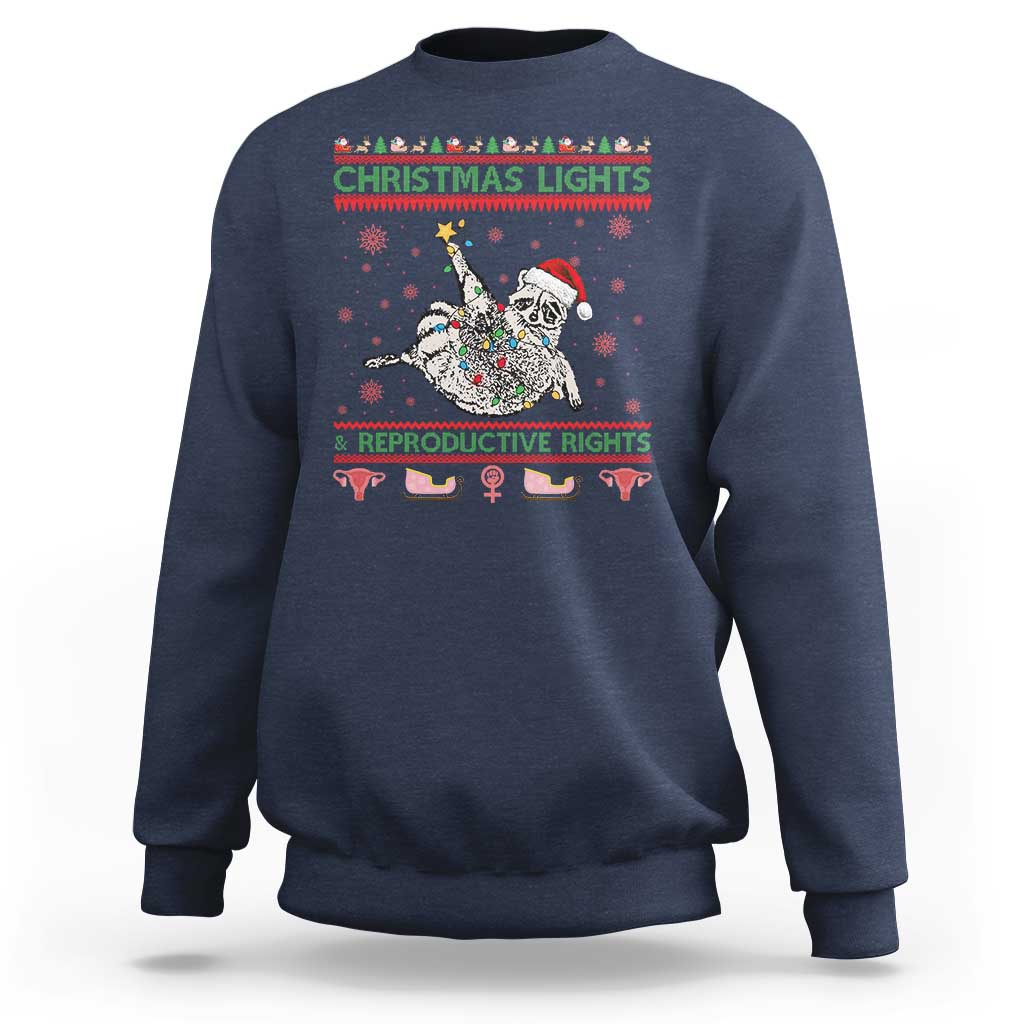 Christmas Lights And Reproductive Rights Ugly Christmas Sweatshirt Feminist Raccoon Gift - Wonder Print Shop