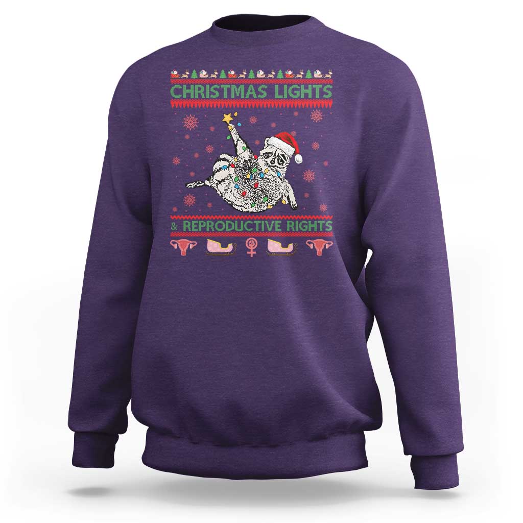 Christmas Lights And Reproductive Rights Ugly Christmas Sweatshirt Feminist Raccoon Gift - Wonder Print Shop