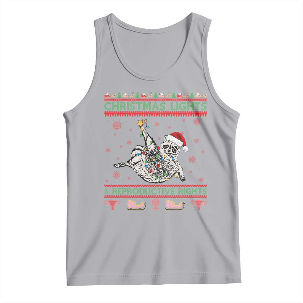 Christmas Lights And Reproductive Rights Ugly Christmas Tank Top Feminist Raccoon Gift - Wonder Print Shop