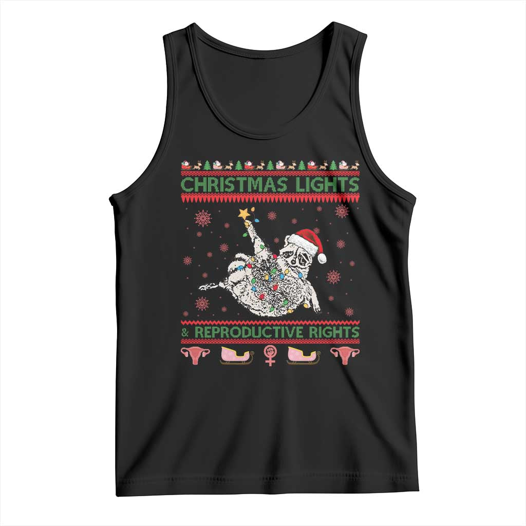 Christmas Lights And Reproductive Rights Ugly Christmas Tank Top Feminist Raccoon Gift - Wonder Print Shop