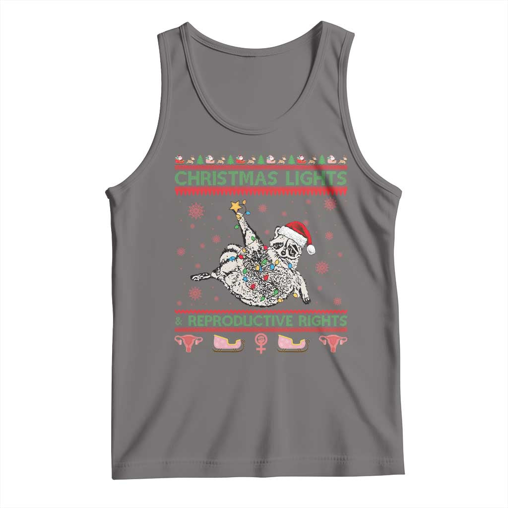 Christmas Lights And Reproductive Rights Ugly Christmas Tank Top Feminist Raccoon Gift - Wonder Print Shop
