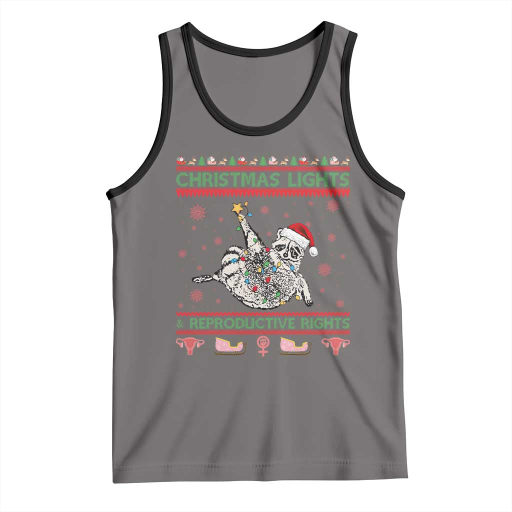 Christmas Lights And Reproductive Rights Ugly Christmas Tank Top Feminist Raccoon Gift - Wonder Print Shop