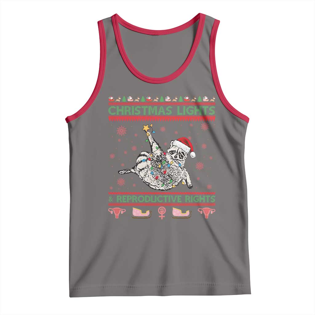 Christmas Lights And Reproductive Rights Ugly Christmas Tank Top Feminist Raccoon Gift - Wonder Print Shop
