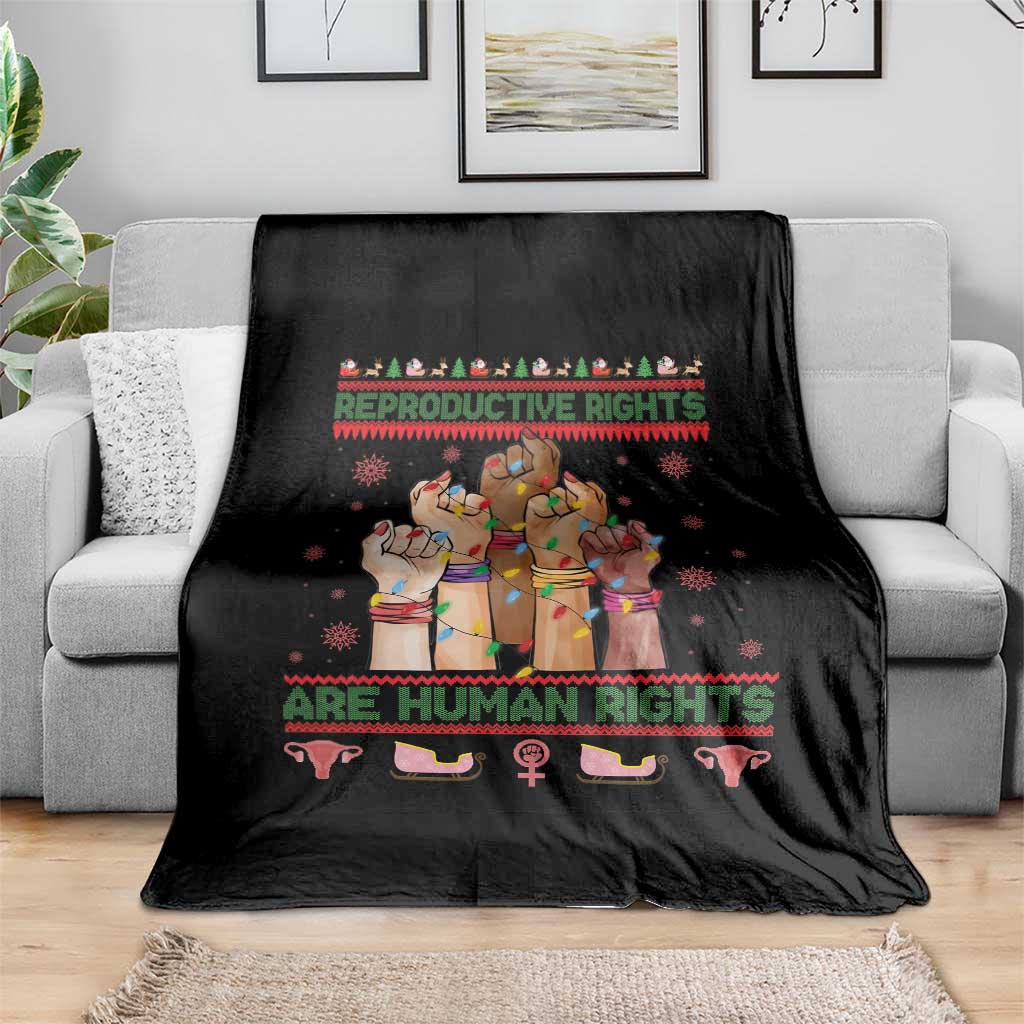Ugly Christmas Feminist Raccoon Gift Throw Blanket Reproductive Rights Are Human Rights - Wonder Print Shop