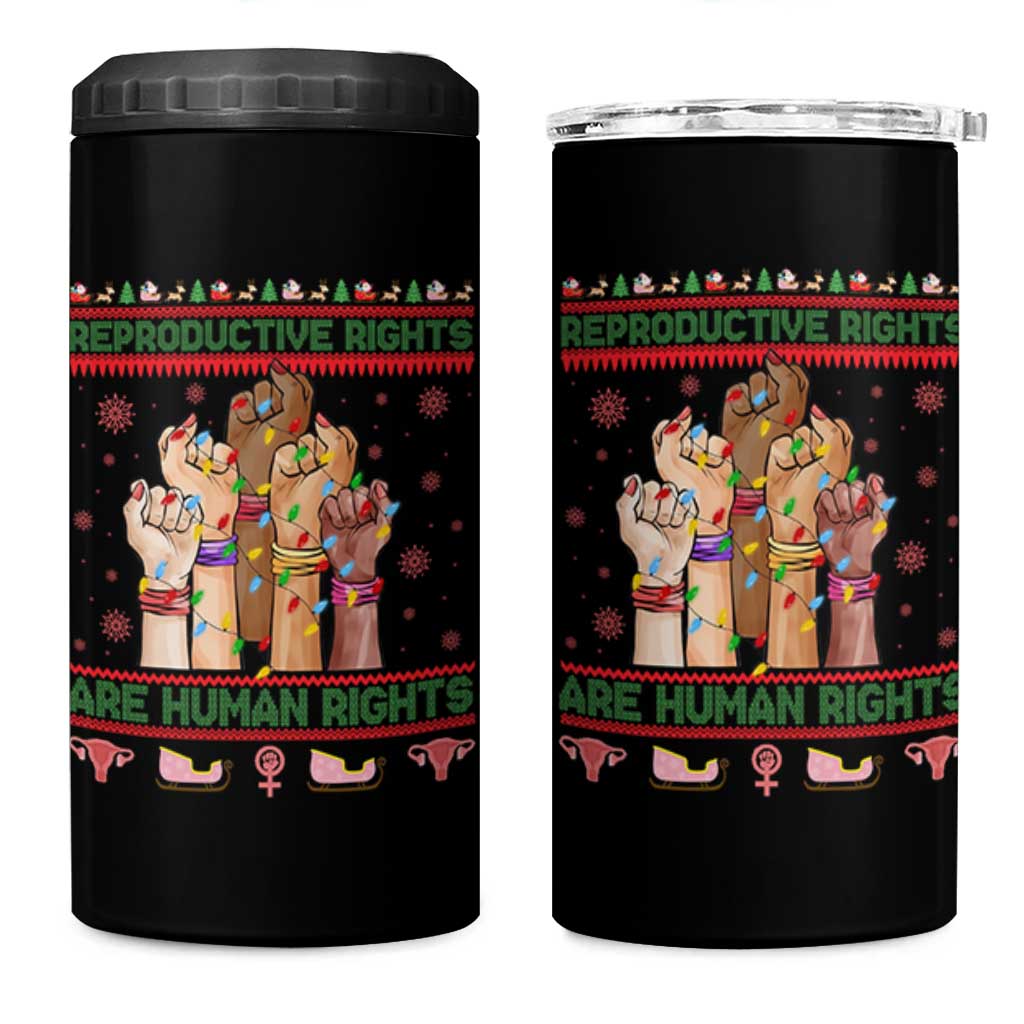 Ugly Christmas Feminist Raccoon Gift 4 in 1 Can Cooler Tumbler Reproductive Rights Are Human Rights - Wonder Print Shop