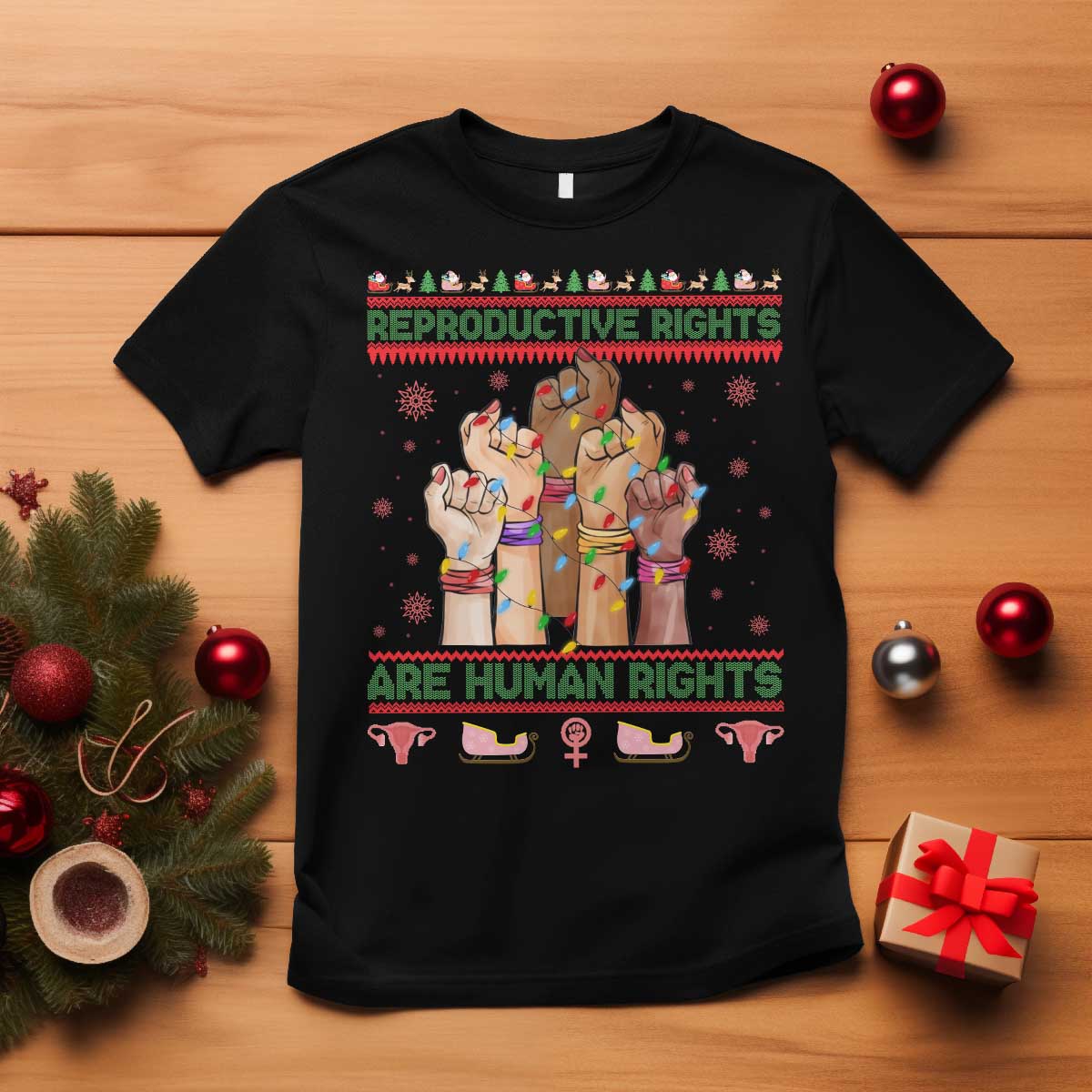 Ugly Christmas Feminist Raccoon Gift T Shirt Reproductive Rights Are Human Rights - Wonder Print Shop