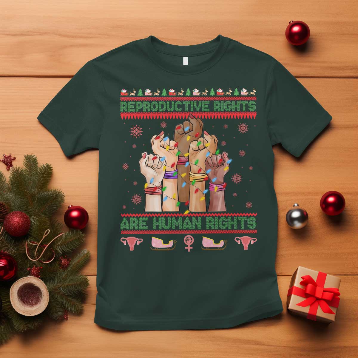 Ugly Christmas Feminist Raccoon Gift T Shirt Reproductive Rights Are Human Rights - Wonder Print Shop