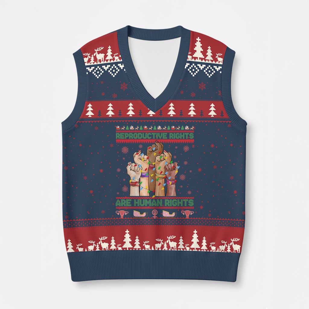 Ugly Xmas Feminist Raccoon Gift V-Neck Knit Sweater Vest Reproductive Rights Are Human Rights - Wonder Print Shop