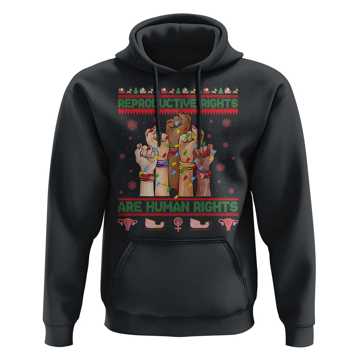 Ugly Christmas Feminist Raccoon Gift Hoodie Reproductive Rights Are Human Rights - Wonder Print Shop