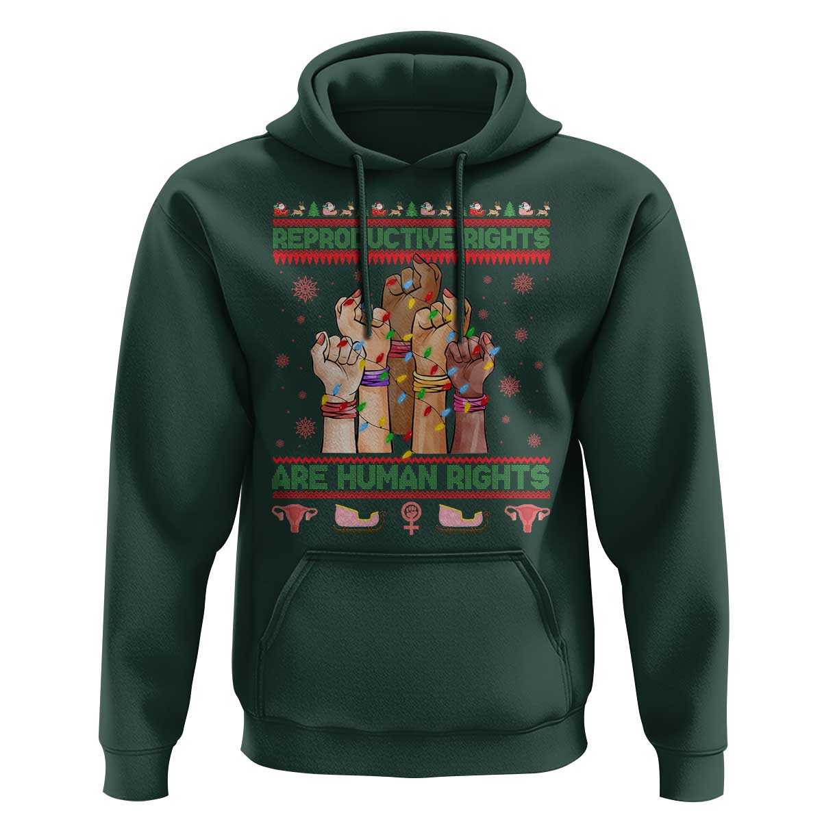 Ugly Christmas Feminist Raccoon Gift Hoodie Reproductive Rights Are Human Rights - Wonder Print Shop