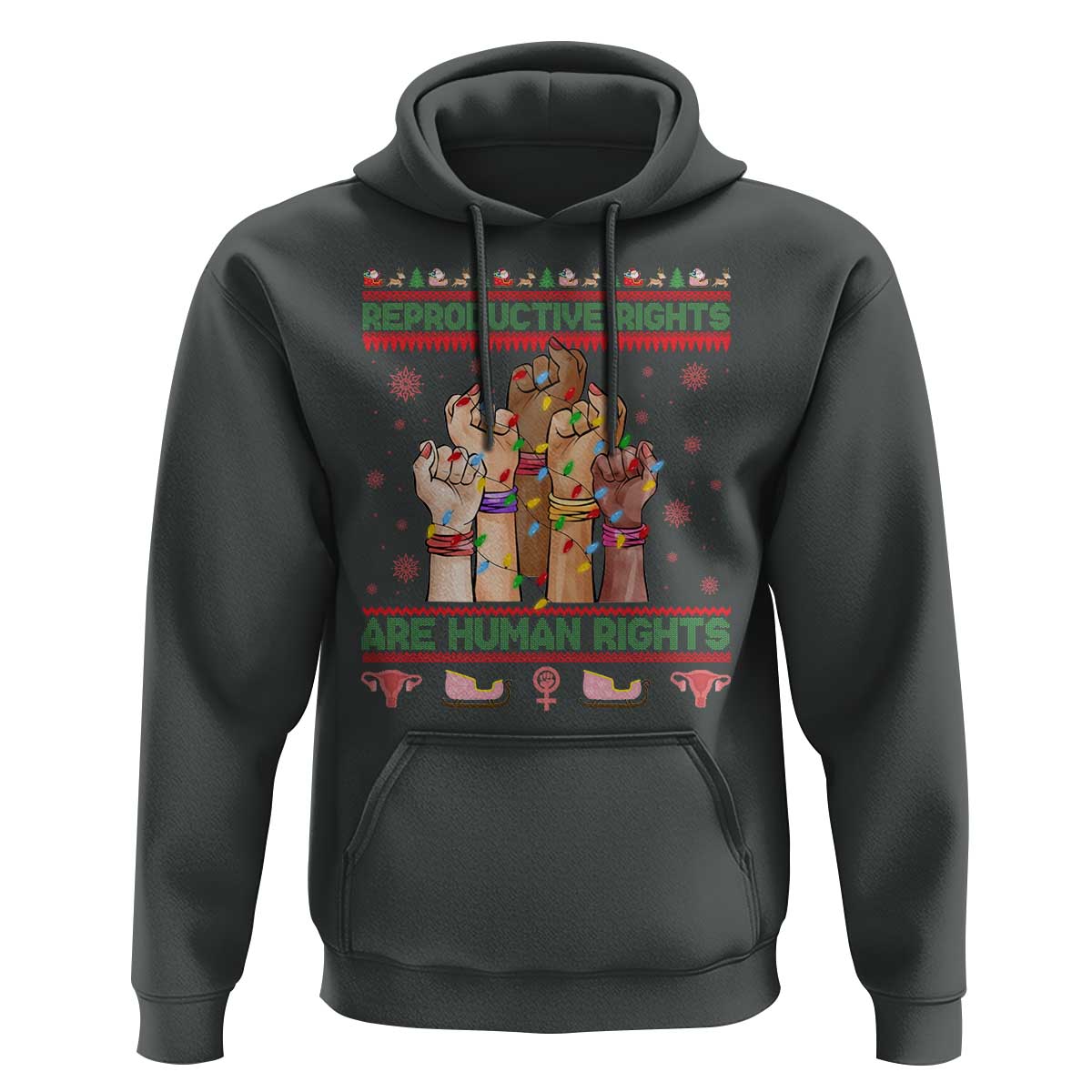 Ugly Christmas Feminist Raccoon Gift Hoodie Reproductive Rights Are Human Rights - Wonder Print Shop