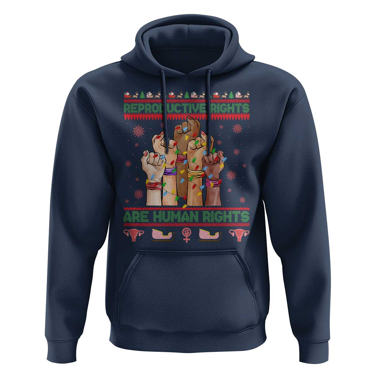 Ugly Christmas Feminist Raccoon Gift Hoodie Reproductive Rights Are Human Rights - Wonder Print Shop