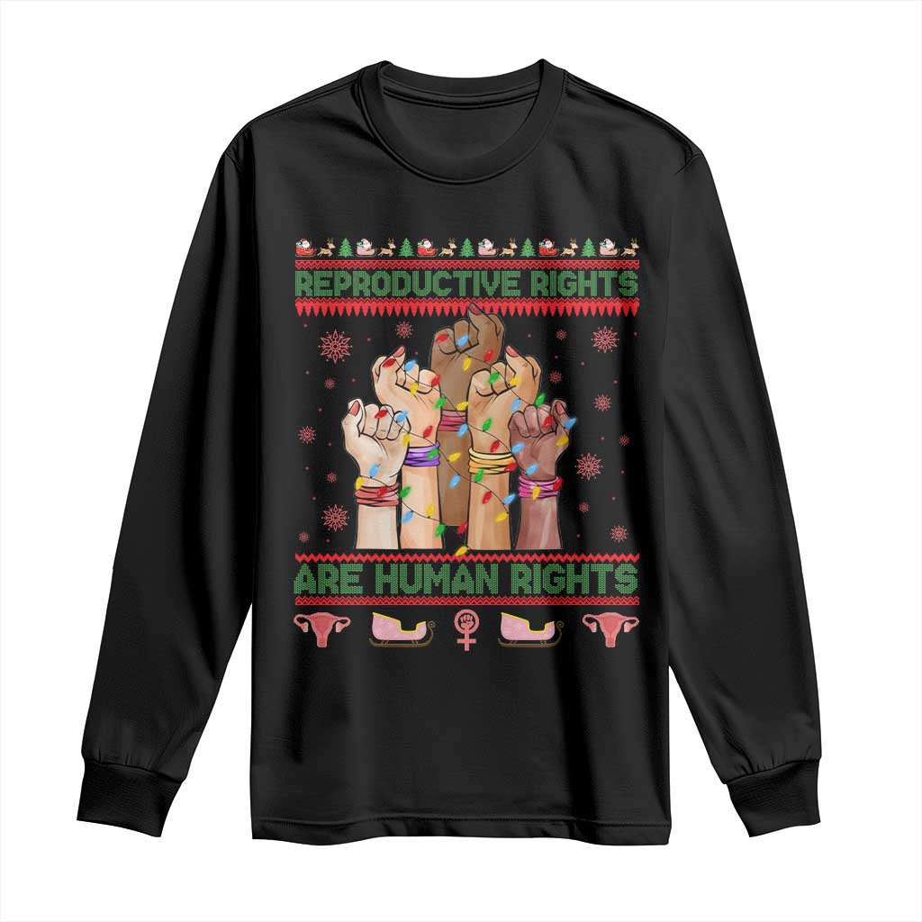 Ugly Christmas Feminist Raccoon Gift Long Sleeve Shirt Reproductive Rights Are Human Rights - Wonder Print Shop
