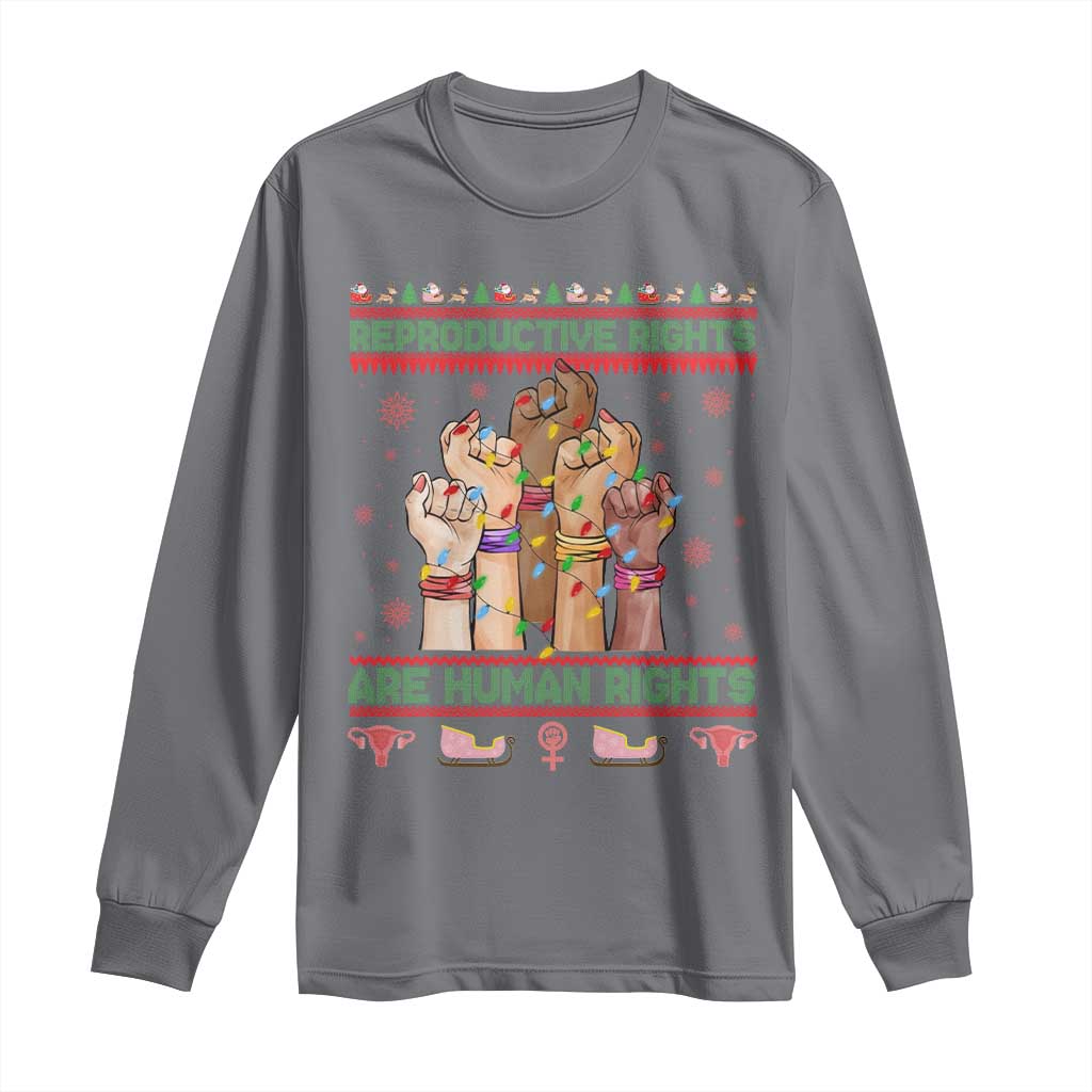 Ugly Christmas Feminist Raccoon Gift Long Sleeve Shirt Reproductive Rights Are Human Rights - Wonder Print Shop