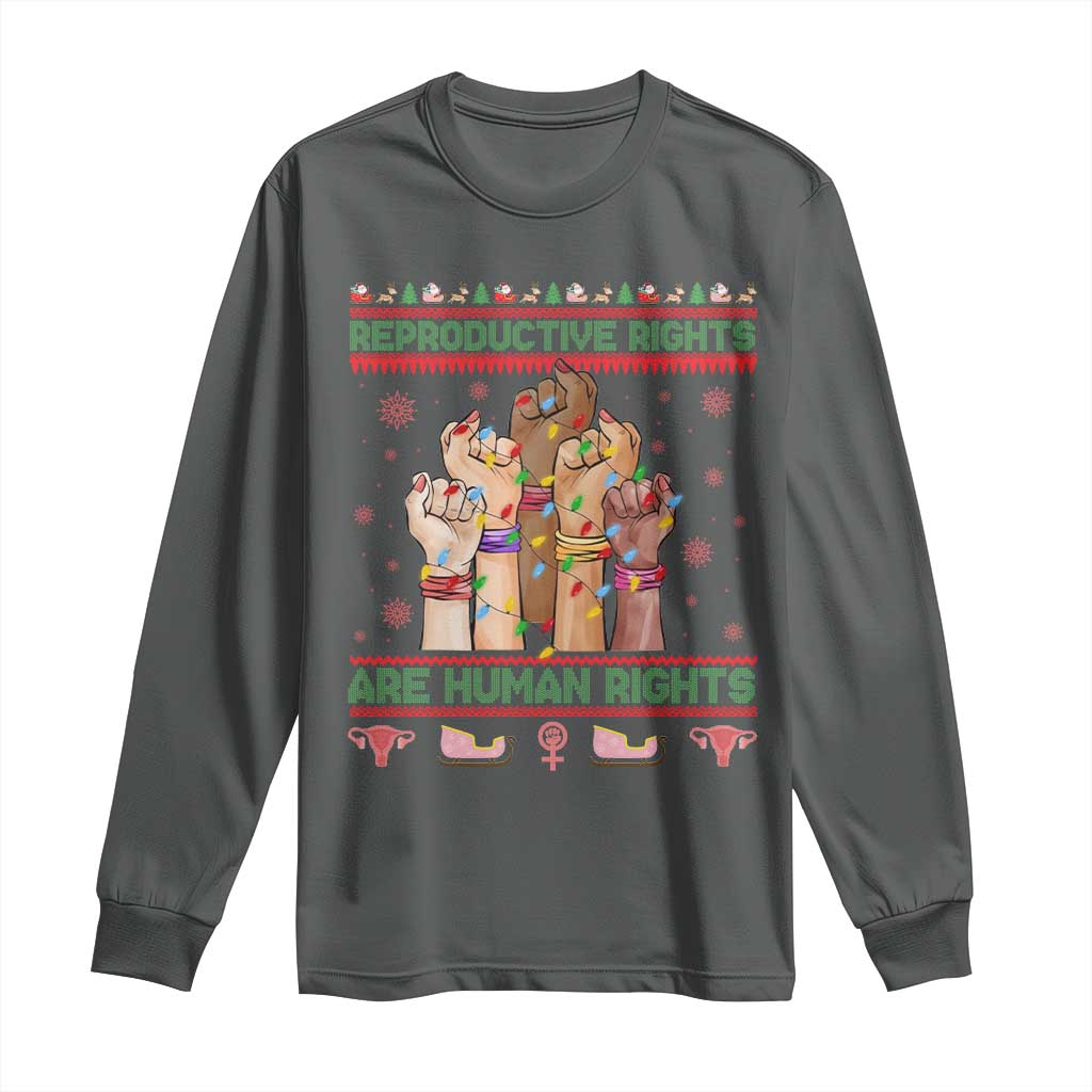 Ugly Christmas Feminist Raccoon Gift Long Sleeve Shirt Reproductive Rights Are Human Rights - Wonder Print Shop