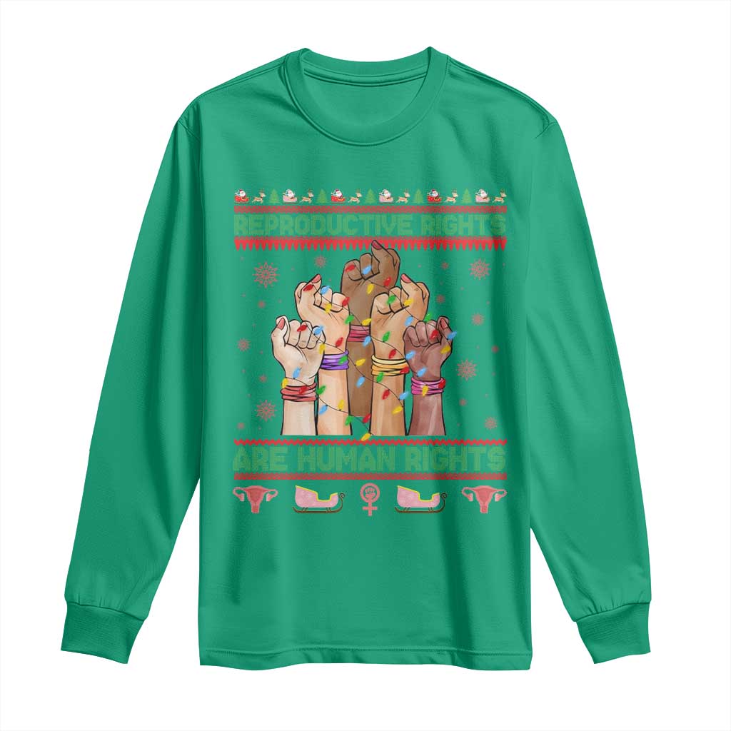 Ugly Christmas Feminist Raccoon Gift Long Sleeve Shirt Reproductive Rights Are Human Rights - Wonder Print Shop