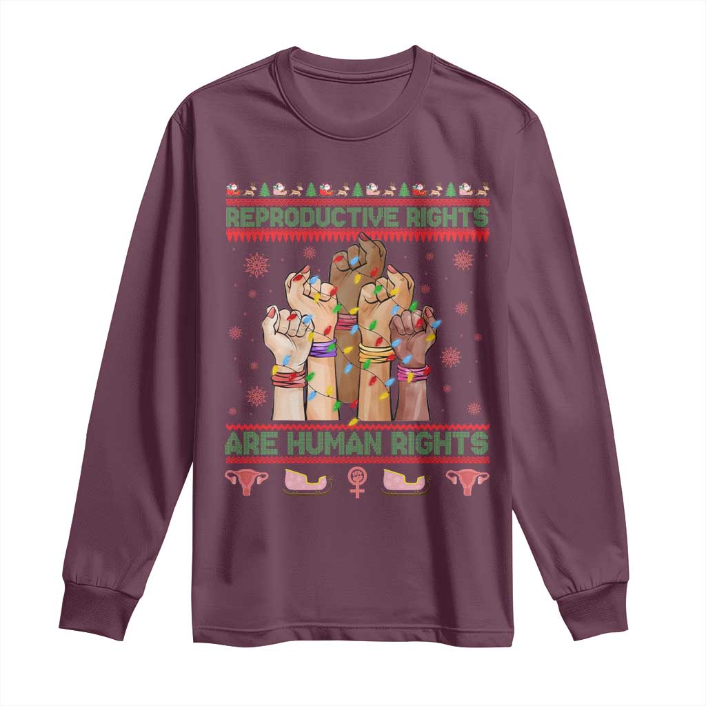 Ugly Christmas Feminist Raccoon Gift Long Sleeve Shirt Reproductive Rights Are Human Rights - Wonder Print Shop