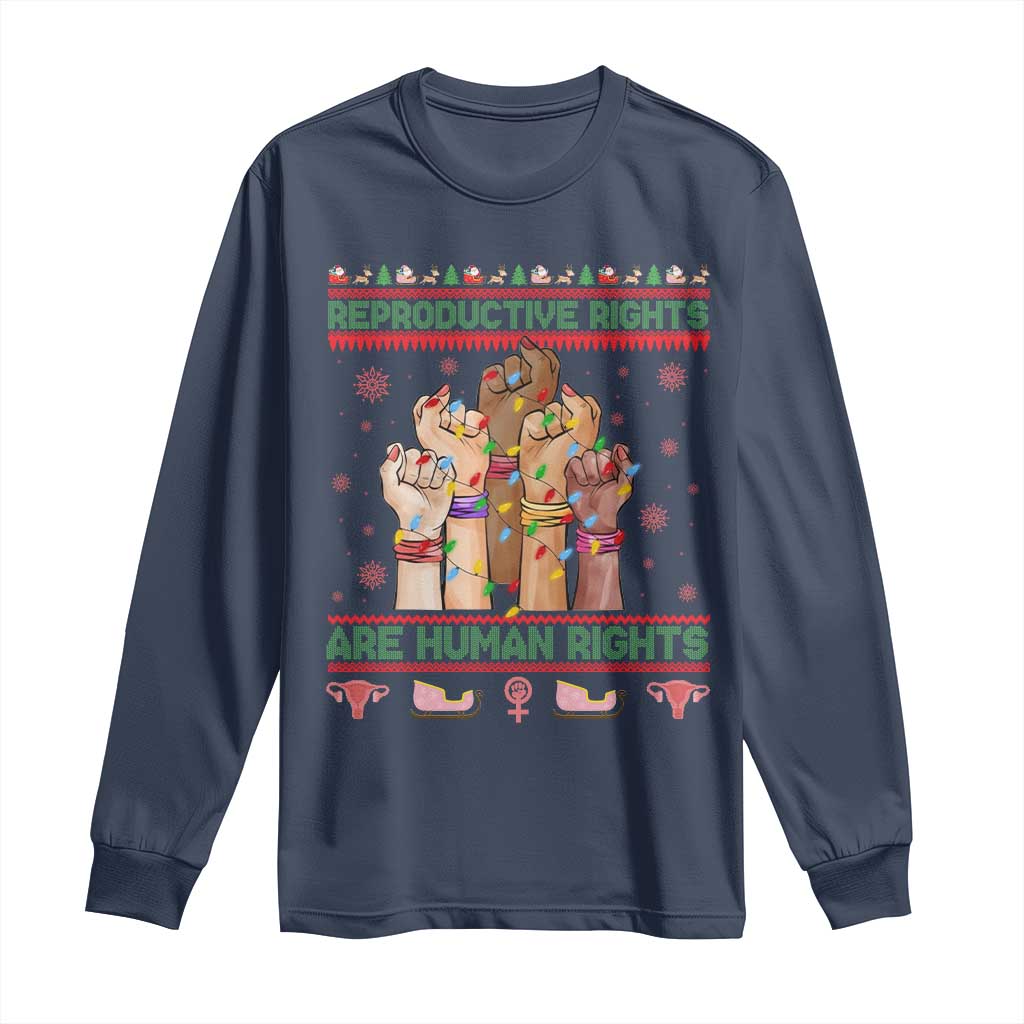 Ugly Christmas Feminist Raccoon Gift Long Sleeve Shirt Reproductive Rights Are Human Rights - Wonder Print Shop