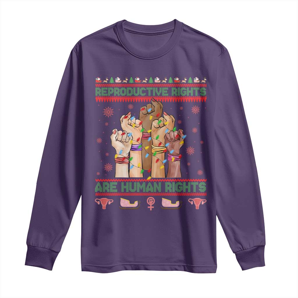 Ugly Christmas Feminist Raccoon Gift Long Sleeve Shirt Reproductive Rights Are Human Rights - Wonder Print Shop