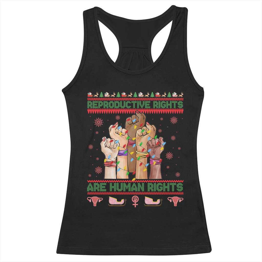Ugly Christmas Feminist Raccoon Gift Racerback Tank Top Reproductive Rights Are Human Rights - Wonder Print Shop