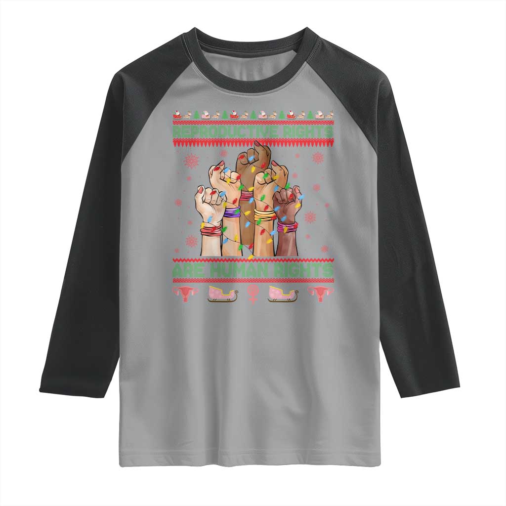Ugly Christmas Feminist Raccoon Gift Raglan Shirt Reproductive Rights Are Human Rights - Wonder Print Shop