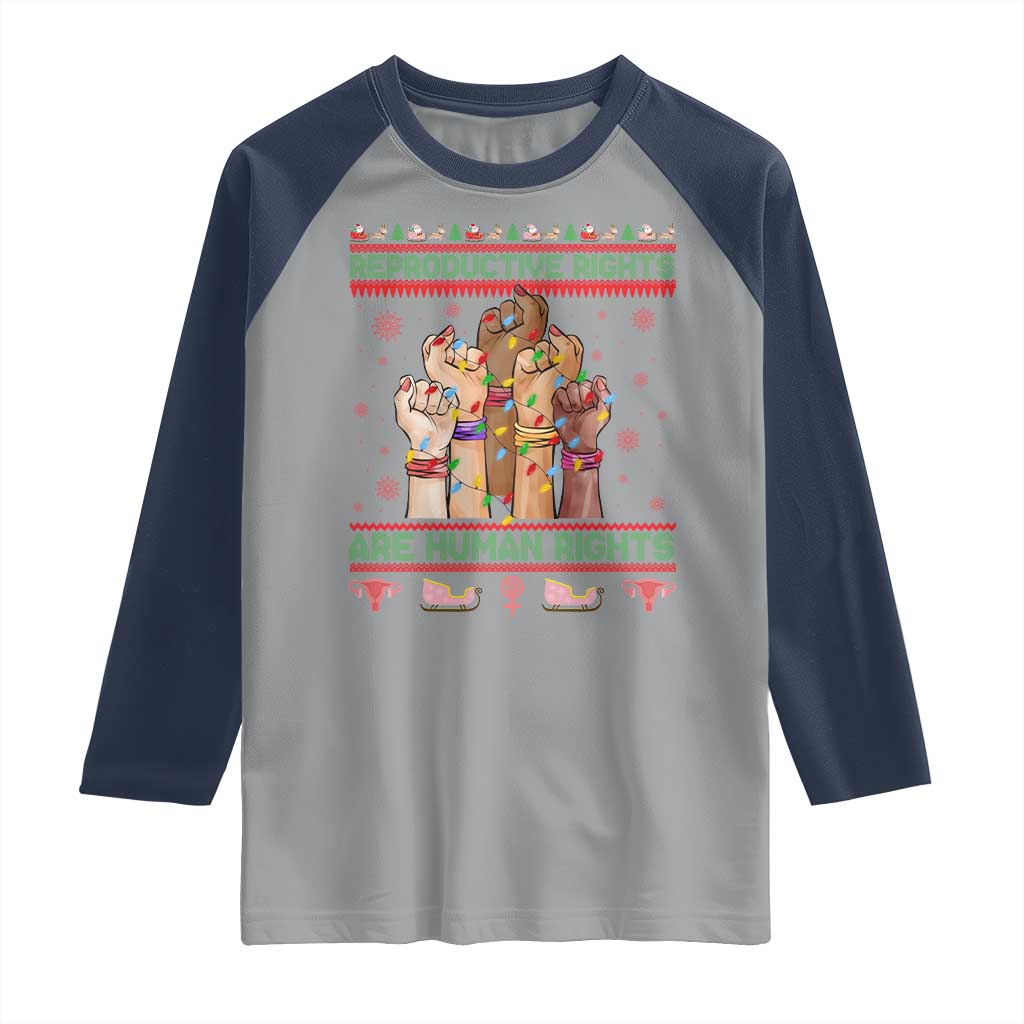 Ugly Christmas Feminist Raccoon Gift Raglan Shirt Reproductive Rights Are Human Rights - Wonder Print Shop