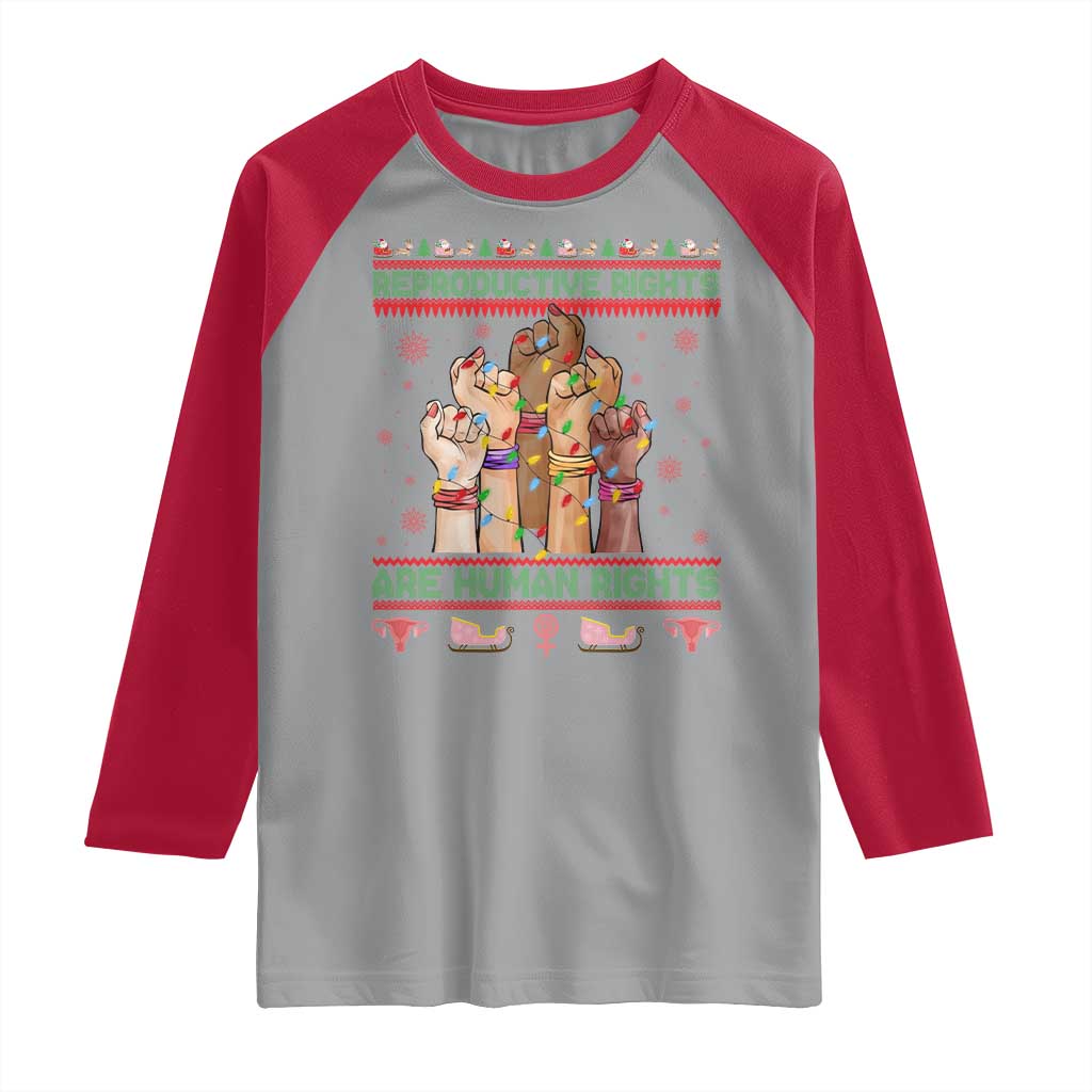 Ugly Christmas Feminist Raccoon Gift Raglan Shirt Reproductive Rights Are Human Rights - Wonder Print Shop