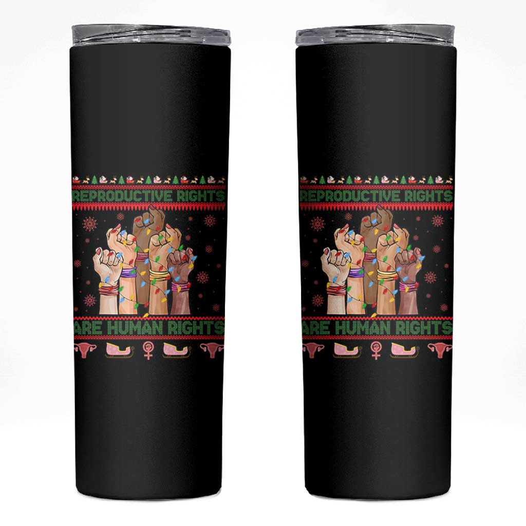 Ugly Christmas Feminist Raccoon Gift Skinny Tumbler Reproductive Rights Are Human Rights - Wonder Print Shop