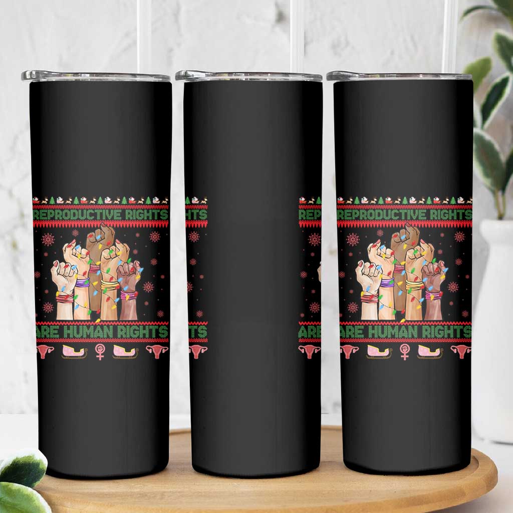Ugly Christmas Feminist Raccoon Gift Skinny Tumbler Reproductive Rights Are Human Rights - Wonder Print Shop