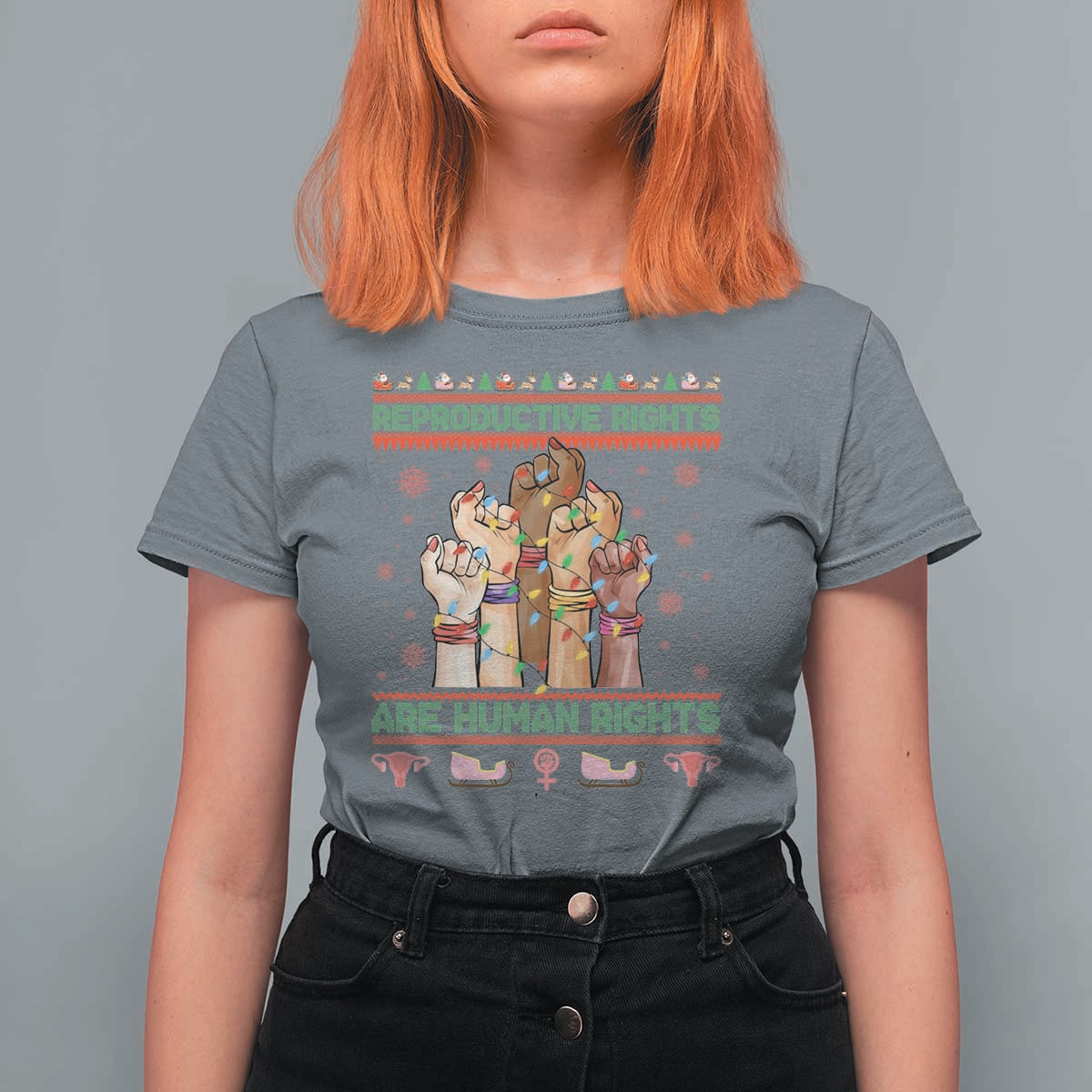 Ugly Christmas Feminist Raccoon Gift T Shirt For Women Reproductive Rights Are Human Rights - Wonder Print Shop