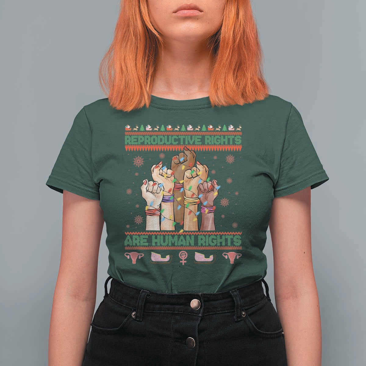 Ugly Christmas Feminist Raccoon Gift T Shirt For Women Reproductive Rights Are Human Rights - Wonder Print Shop