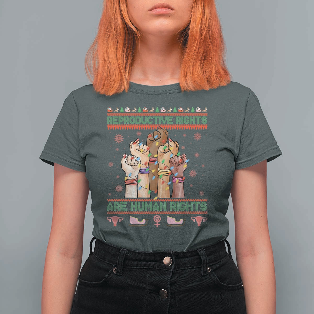 Ugly Christmas Feminist Raccoon Gift T Shirt For Women Reproductive Rights Are Human Rights - Wonder Print Shop