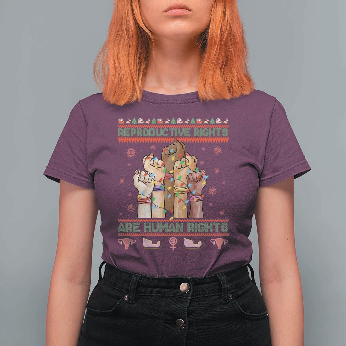 Ugly Christmas Feminist Raccoon Gift T Shirt For Women Reproductive Rights Are Human Rights - Wonder Print Shop