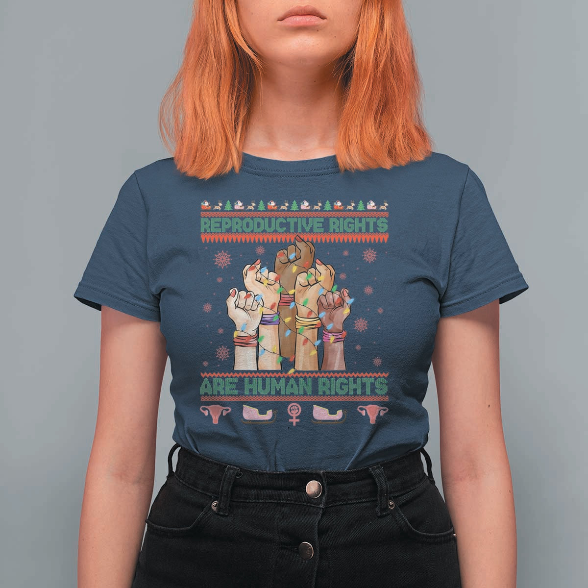 Ugly Christmas Feminist Raccoon Gift T Shirt For Women Reproductive Rights Are Human Rights - Wonder Print Shop