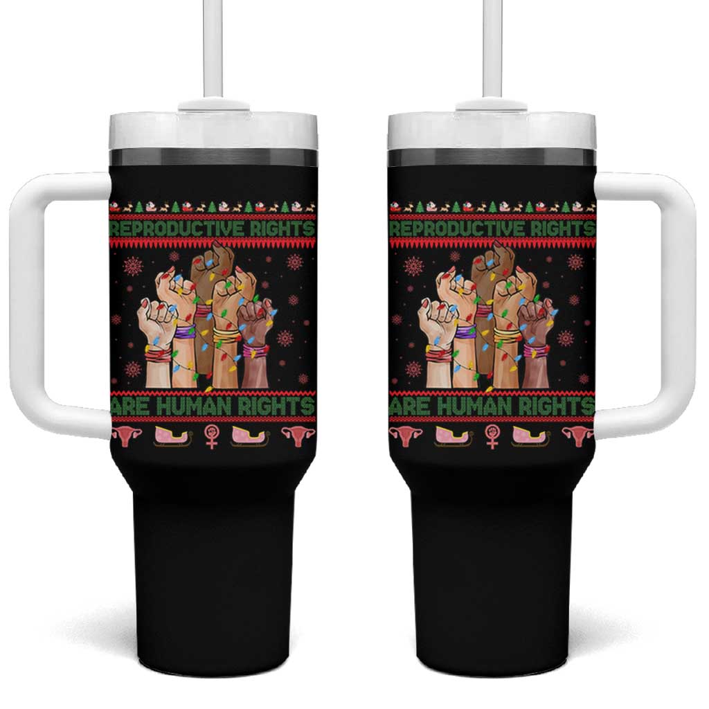 Ugly Christmas Feminist Raccoon Gift Tumbler With Handle Reproductive Rights Are Human Rights - Wonder Print Shop