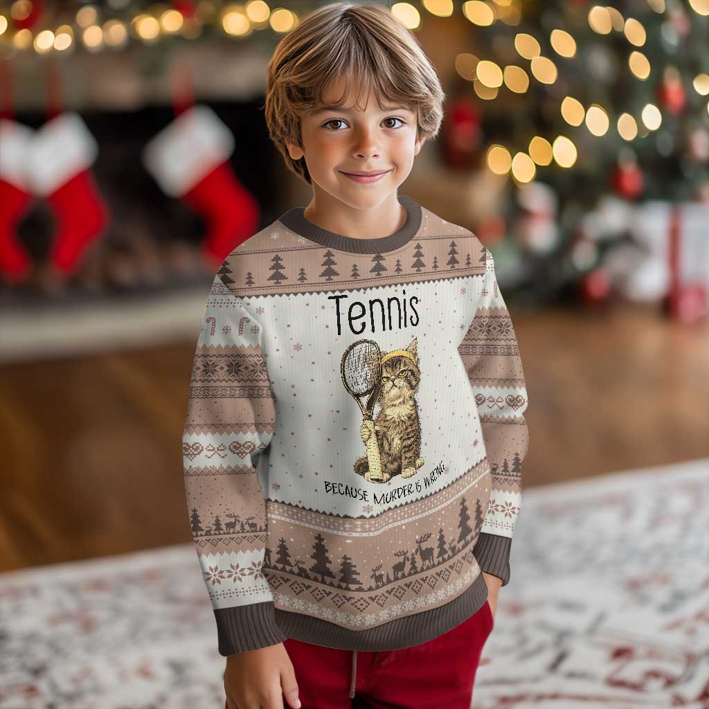 Funny Cat Plays Tennis Ugly Christmas Sweater Because Murder Is Wrong - Wonder Print Shop